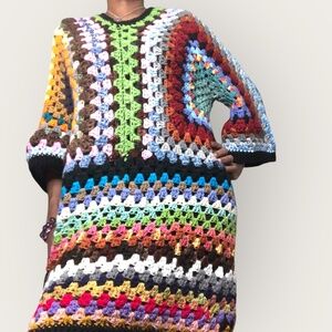 AMARA Bohemian Oversized Crochet Sweater Dress-Chunky Knit Kaleidoscope of Color